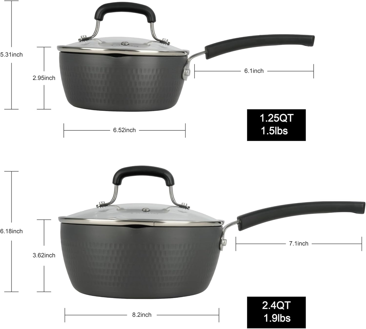 Nonstick Small Sauce Pan with Lid, 1.25 Quart and 1.75 Quart Sauce pan with Pour Spouts, Multipurpose Handy Little Saucepan with Stay Cool Handle, Small Pots for Cooking, Soups, Noodles, Milk