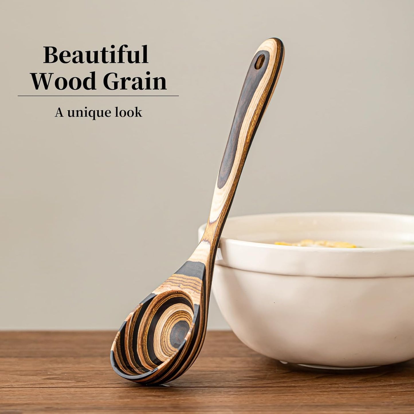 Gudamaye Pakkawood Deep Soup Ladles, 10.6 inch Big Wooden Ladle for Cooking, Wooden Kitchen Utensils Set