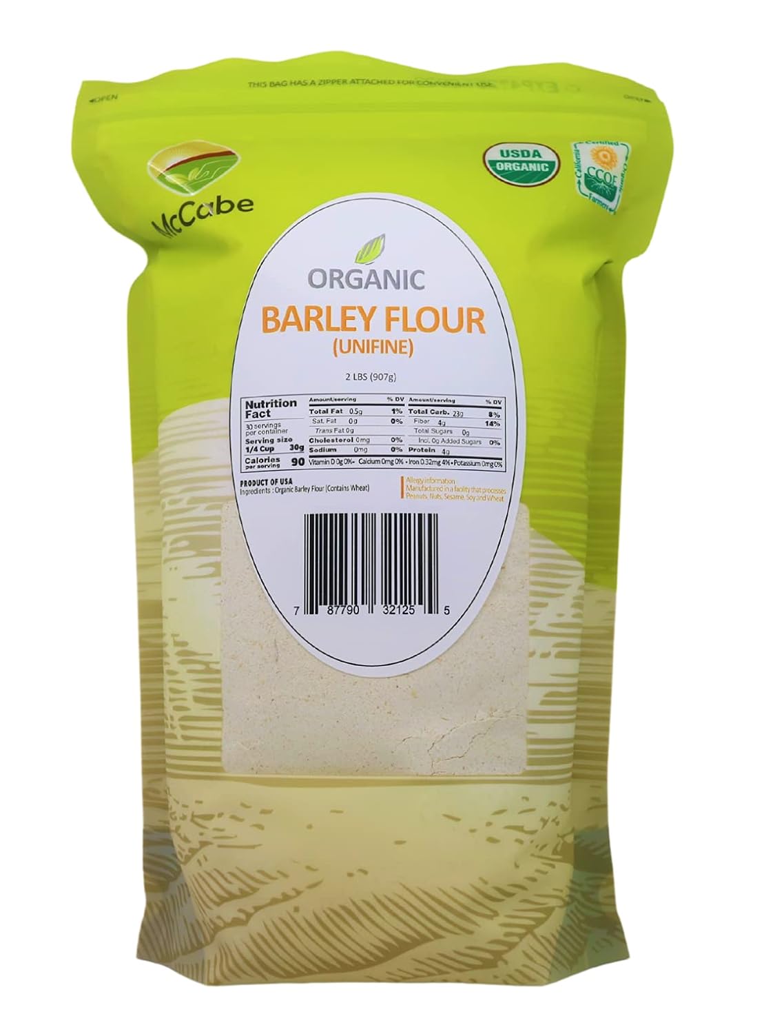 McCabe Organic Barley Flour - Barley Flour for Cooking and Baking | Rich in Fiber | USDA and CCOF Certified | Product of USA | 2 lbs (32 Oz) Pack of 3