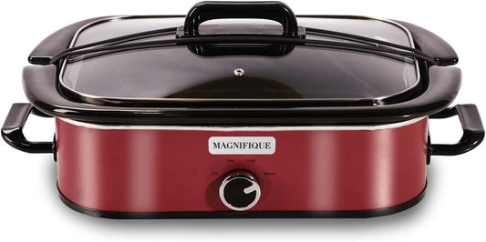 Magnifique 4-Quart Slow Cooker with Casserole Manual Warm Setting - Perfect Kitchen Small Appliance for Family Dinners, Dishwasher Safe Crock, Red