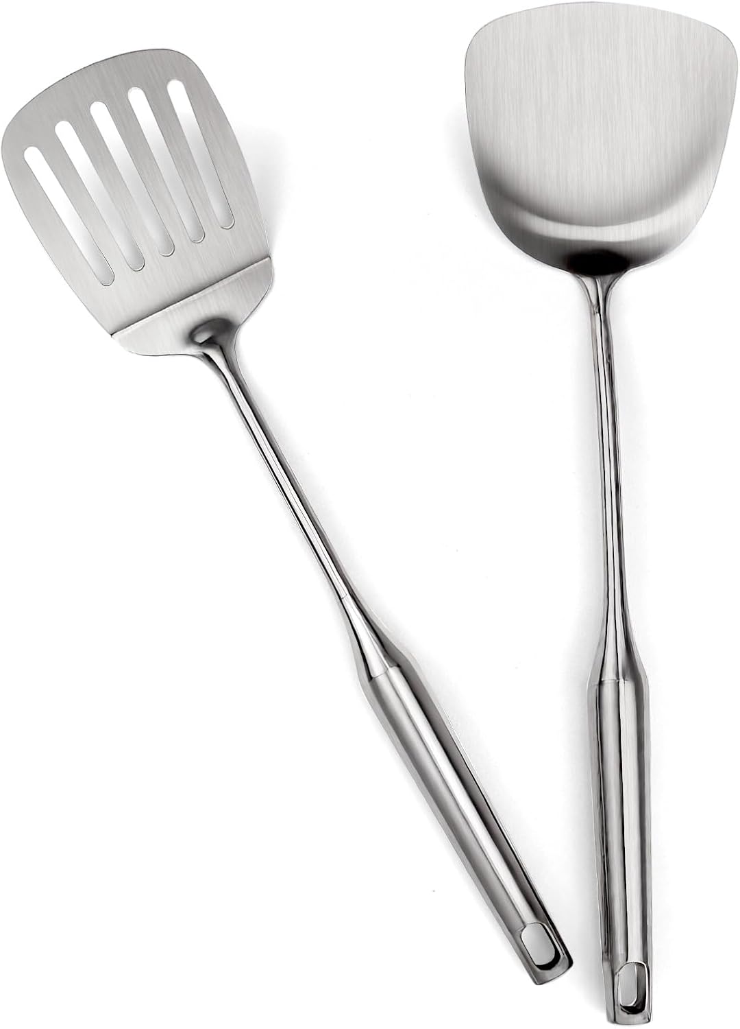 304 Stainlss Steel Kitchen Utensils Set, 2 Pcs Long Metal Utensils Set with spatula, slotted spatula turner (Dishwasher Safe)