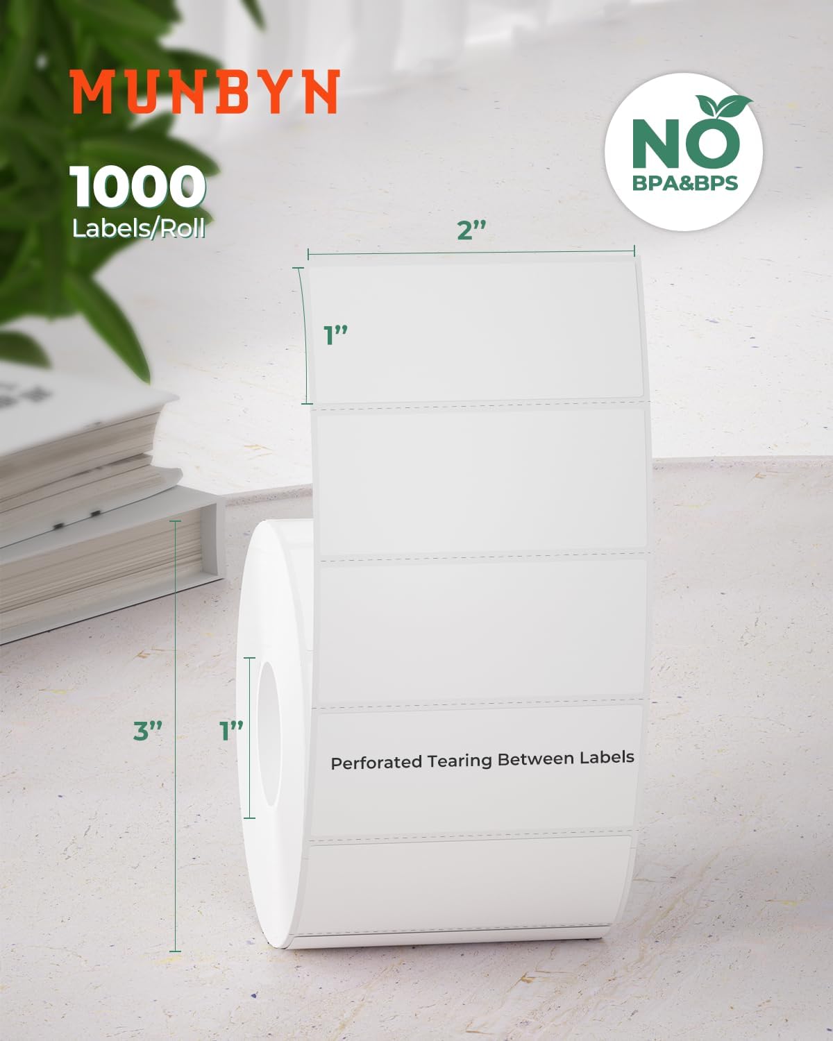 MUNBYN 2x1In Thermal Sticker Labels, Address Barcode Self-Adhesive Label Paper for Direct Thermal Printer and Business, Multi-Purpose Shipping Mailing Name Rectangle White Stickers,1000 Sheets/Roll