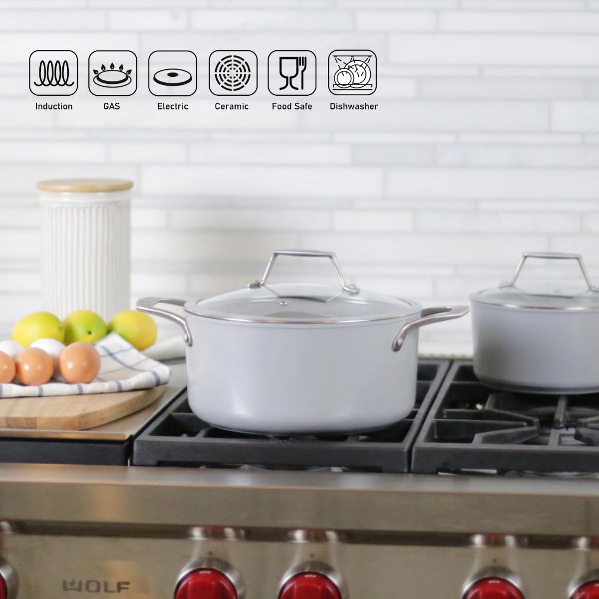 TECHEF - CeraTerra Collection, 5-quart Ceramic Nonstick Soup Pot with Glass Lid (PFAS, PTFE, and PFOA Free), Made in Korea (5-quart)