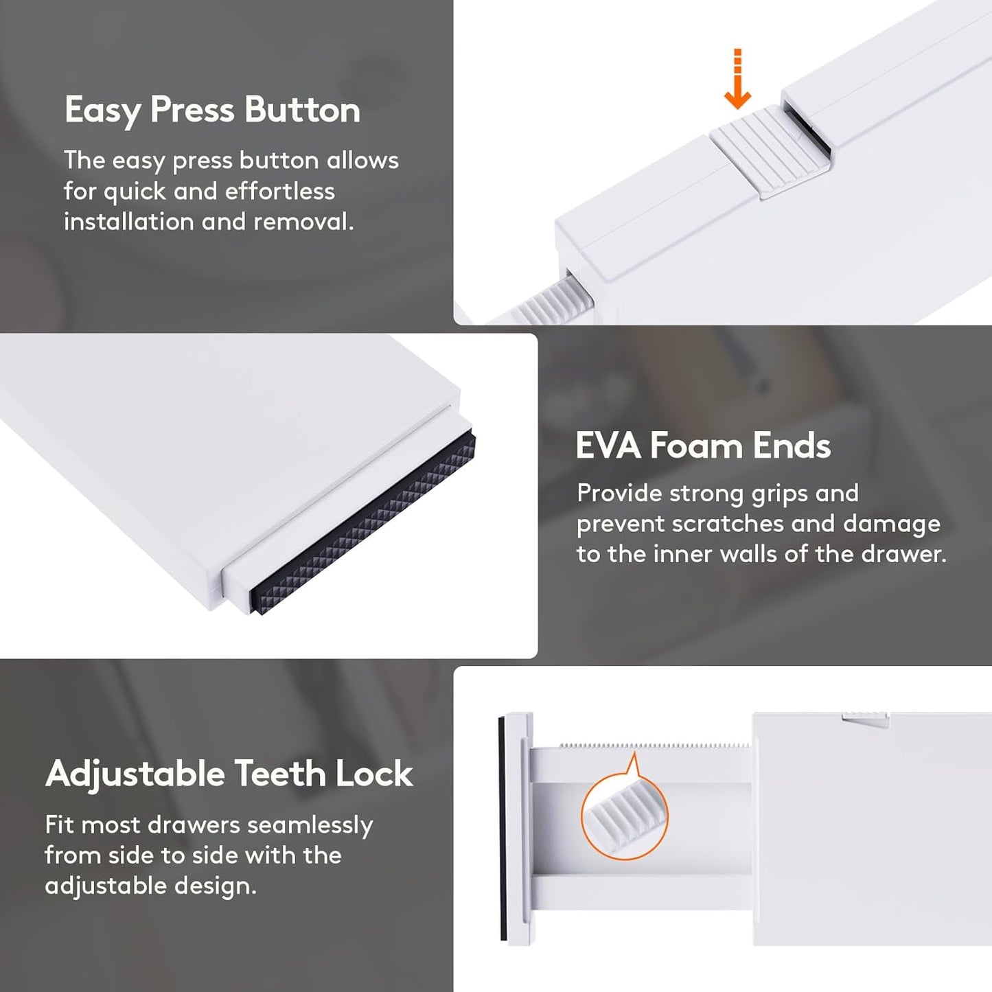 Lifewit 18 Pack Drawer Dividers 4" High, 11-17" Adjustable Drawer Organizers for Clothes, Expandable Dresser Separators in Bedroom/Bathroom/Kitchen/Office Organization and Storage, White