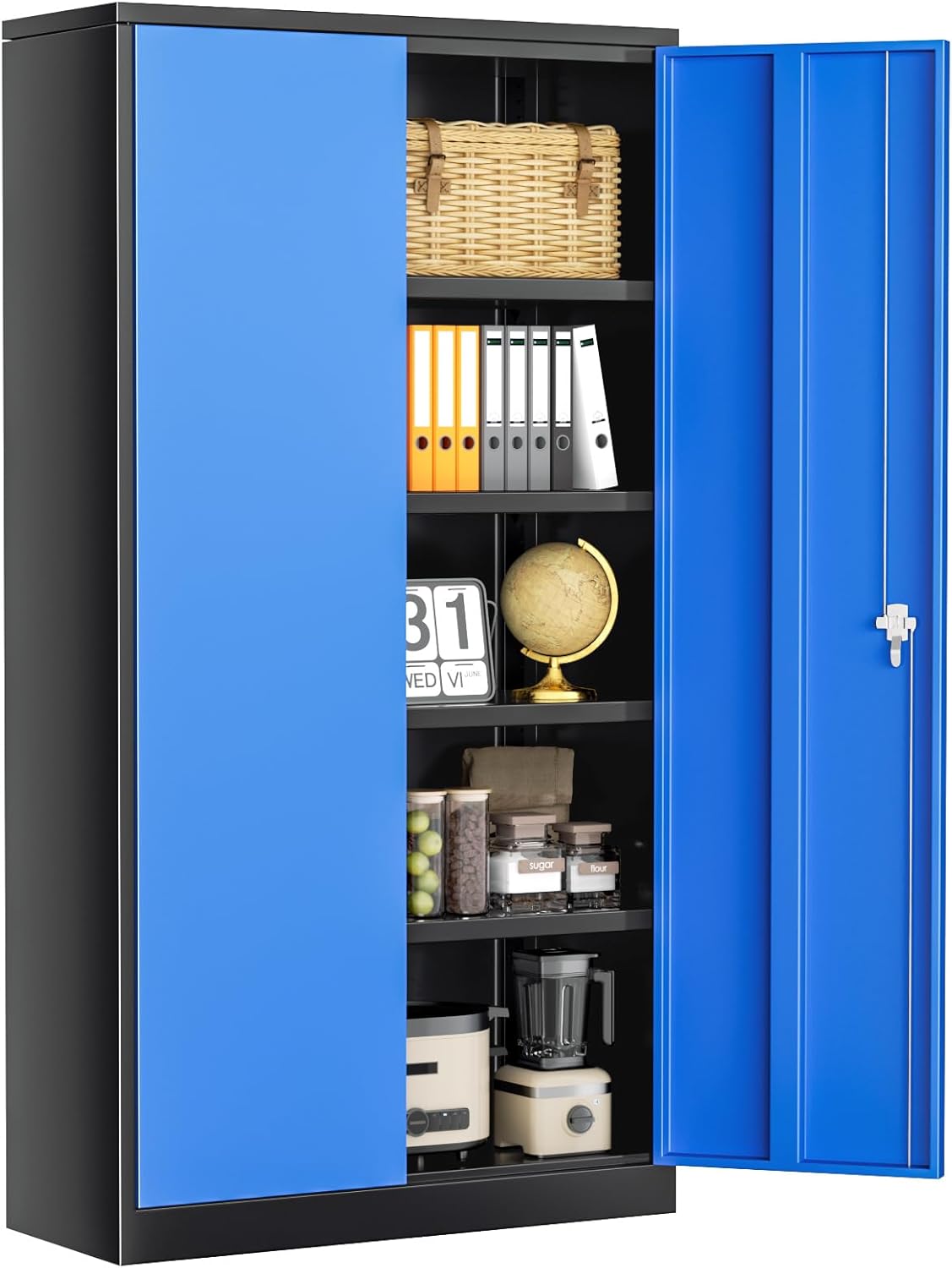 INTERGREAT Storage Cabinet, 72” Steel Locking Closet with Doors and 4 Adjustable Shelves, Tool Unit for Home Office, Garage & Tall Lockable File Cabinet, Black Blue.