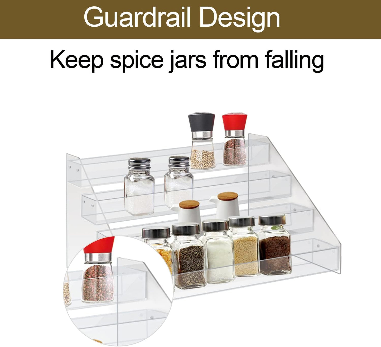 WUIVIUT Spice Rack Organizer For Cabinet, 1 4/5 in/Tier Acrylic Tiered Spice Shelf Can Storage Organizer for Kitchen Pantry Countertop