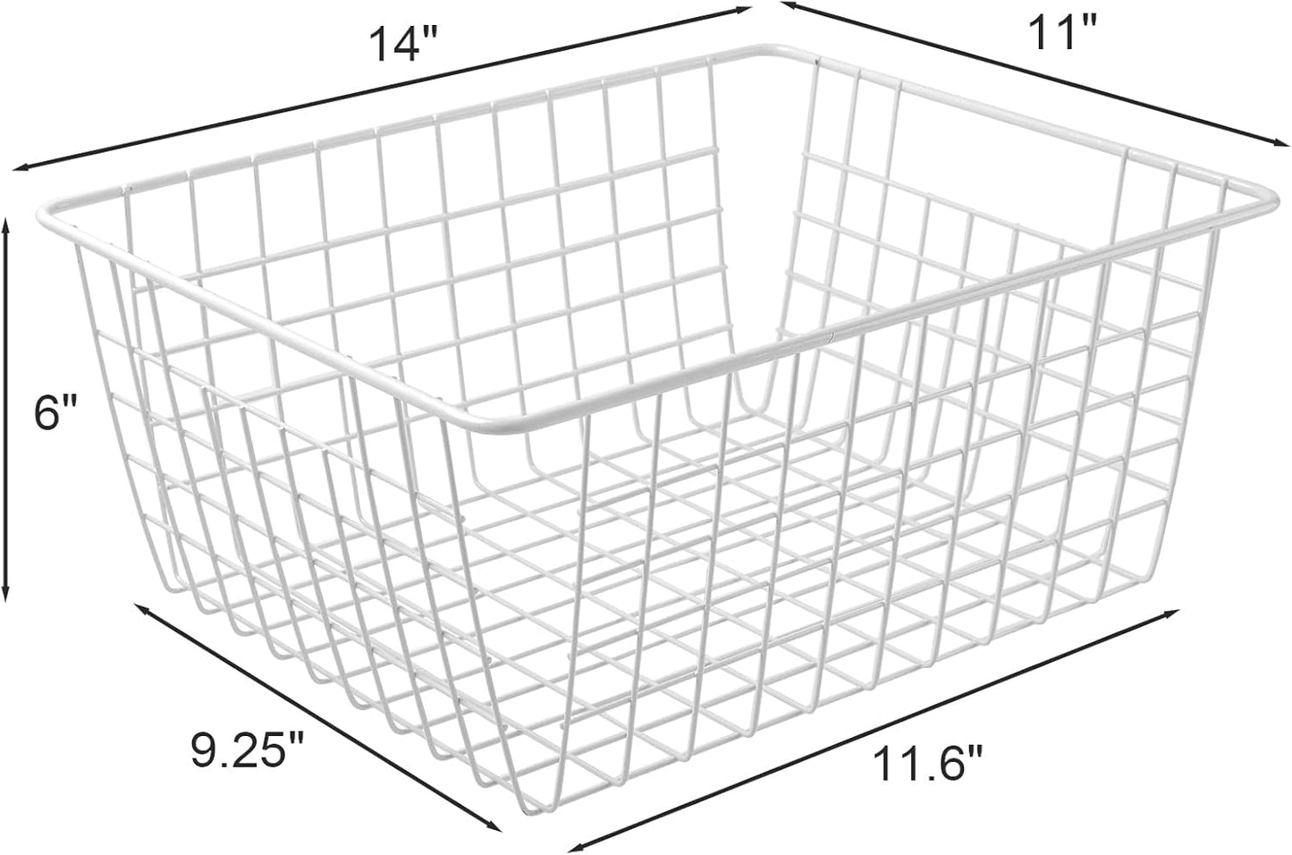 14" Upright Freezer Storage Baskets, White Wire Storage Bins Large Bakset for Freezer, Pantry, Bathroom Organizing, Set of 4