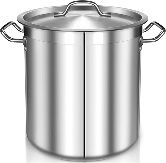 35 Quart Stainless Steel Cooking Pot - Stock Pot with Lid - Large Soup Pot for Cooking, Stew, Pozole, Pasta - Induction Compatible - Ideal for Home & Commercial Use