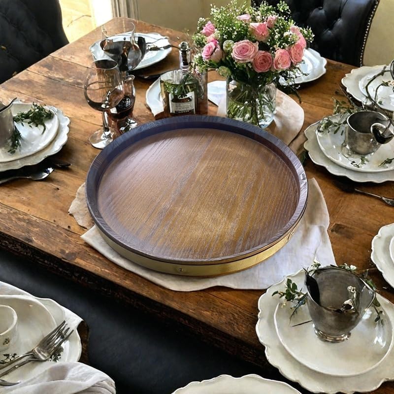 23" Large Solid Wood Lazy Susan Turntable – 360° Rotating Serving Tray for Charcuterie, Cheese – Farmhouse Wooden Organizer for Countertop, Dining Table, Kitchen