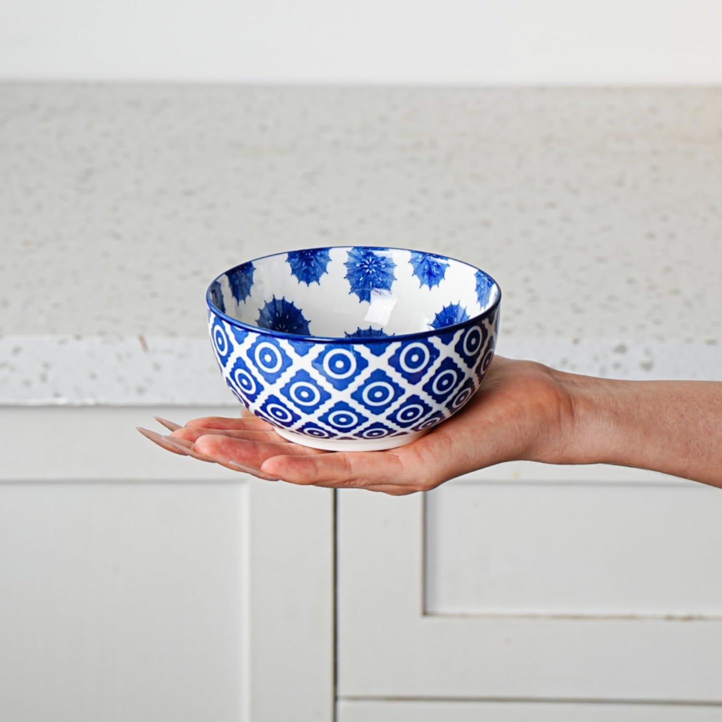 Ceramic Dessert Bowls Set - 11 Oz Small Ice Cream Bowl for kitchen - 4.7 Inch Porcelain Cereal Bowl for Fruits, Salad, Side Dishes, Ramen - Microwave Dishwasher Safe - Set of 6 - Vintage Blue