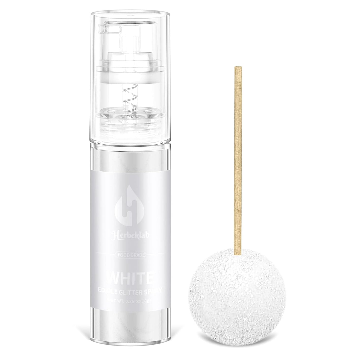 White Edible Glitter Spray - Herbeklab 10g Edible Diamond White Glitter for Cakes Food Grade Shimmer Powder for Cookie Decorating Chocolate Strawberry