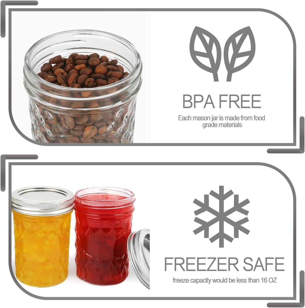 VERONES Wide Mouth Mason Jars 16oz, 12 Pack 16 oz Wide Mouth Mason Jars with Lids and Bands, Ideal for Jam, Honey, Wedding Favors, Shower Favors