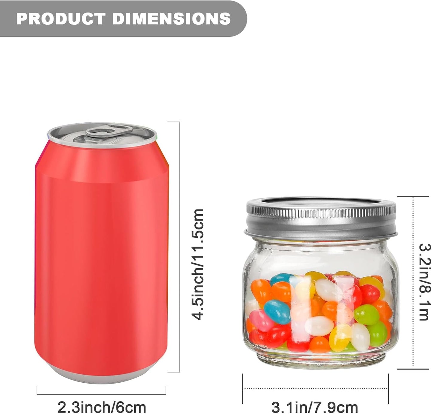 Eathtek Small Mason Jars 8oz/240ml with Regular Lids, 6 Pack Glass Canning Jars With Labels, Mini Glass Jars for Jam Jelly Spice Honey Herbs, Wedding Shower Favors Food Storage Candle Jars