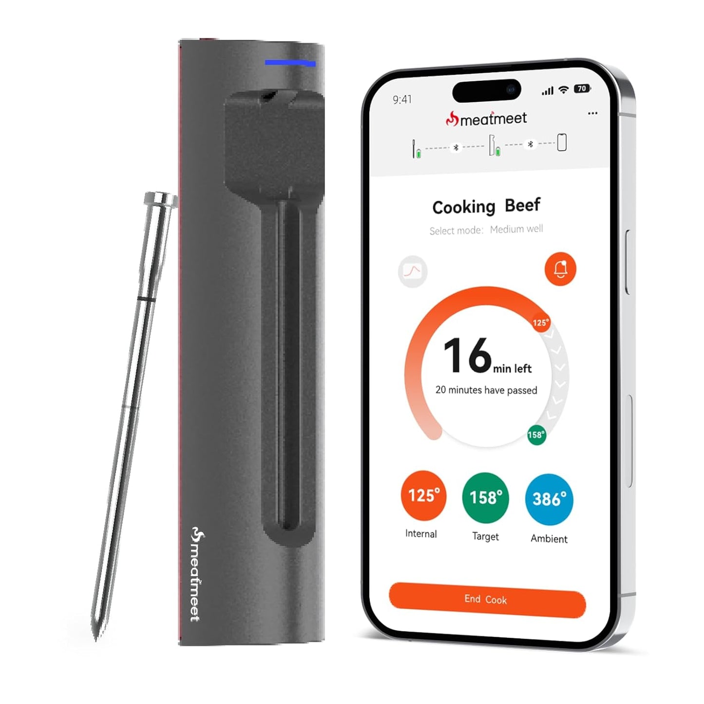 S Pro Bluetooth Wireless Meat Thermometer, EasySmart App, 6 Sensors, Enhanced Signal Base, IP69 Waterproof, Ultra-Thin Probe, Digital Cooking Thermometer for Oven/Grill/BBQ/Air Fryer/Kitchen