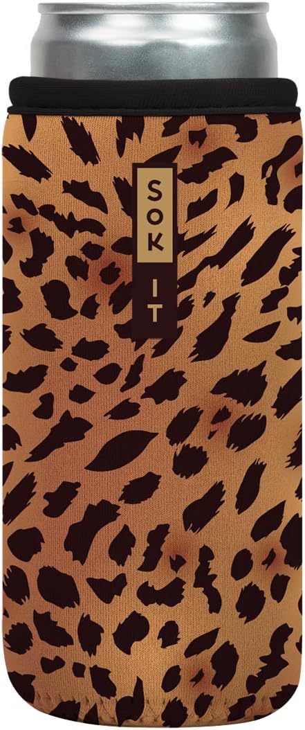 Sok It CanSok Sleeve for Beer & Soda Insulated Neoprene Cover (Classic Leopard, 12oz Slim Can Sleeve)