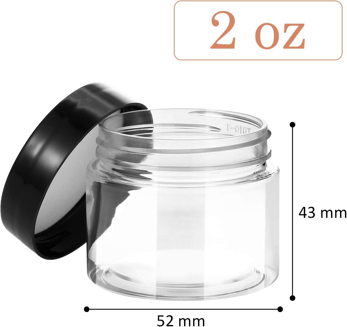 SATINIOR 6 Pack 2 oz Plastic Jars Containers with Lids Wide-mouth Refillable Leakproof Reusable Round Empty Jars for Travel Cosmetic Dry Food Spice Candy Cookie Home Kitchen Organizing(Black)