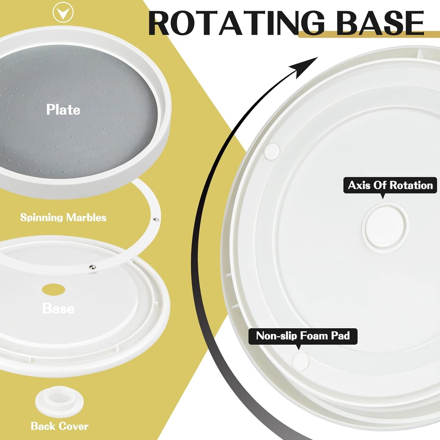 2Pack Non Skid Lazy Susan Turntable,Single Round Rotating Kitchen Spice Organizer for cabinets,Pantry, Bathroom, Refrigerator (10Inch+12Inch)
