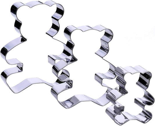 Teddy Bear Cookie Cutter Set – Sharp & Stainless Steel Cooking Utensils – A Fun Fit for Sandwiches, Pancakes & Fruits – Dishwasher-Safe 3-Piece Bakery Supplies by Sweet Cookie Crumbs (Large Sizes)