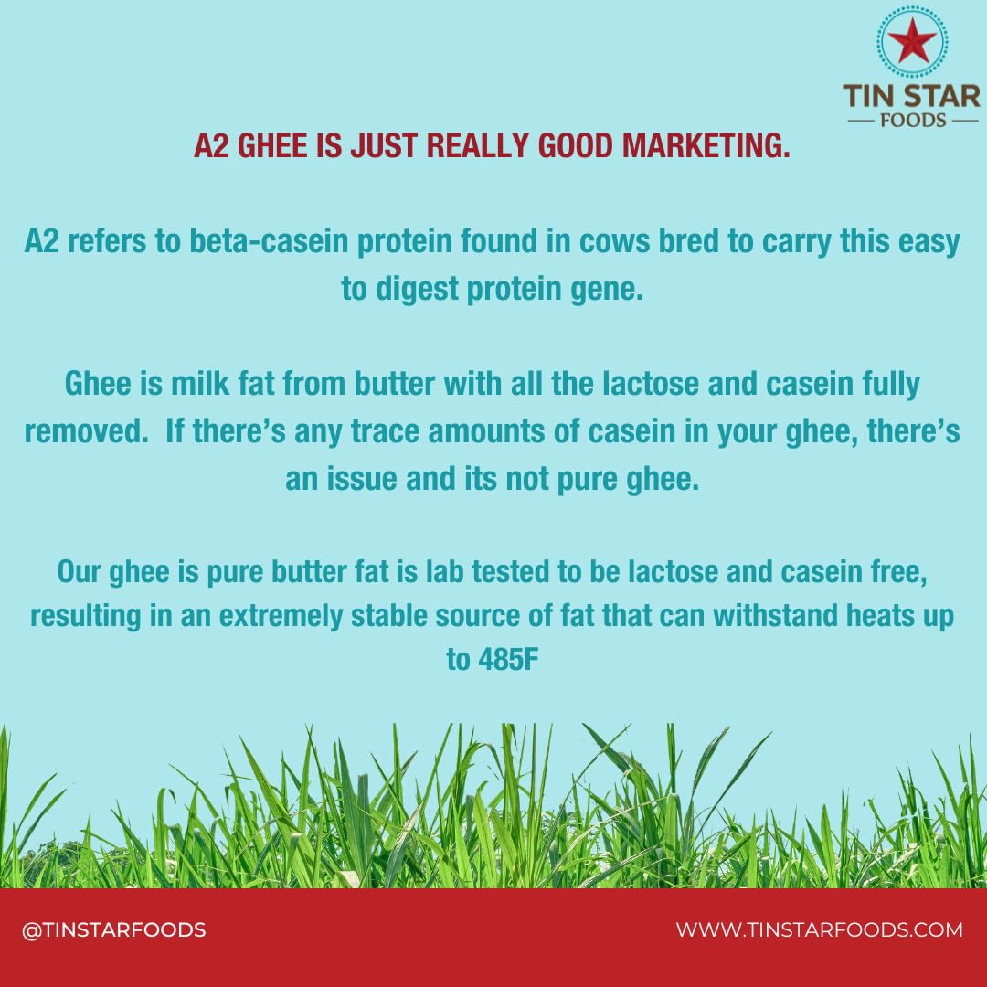 Tin Star Foods Grassfed Organic Ghee –365 Pasture Grazed, Hand Crafted Clarified Butter – Keto, Whole 30 and 21 Day Detox Approved, Lactose Free, Casein Free, – 32 fl oz