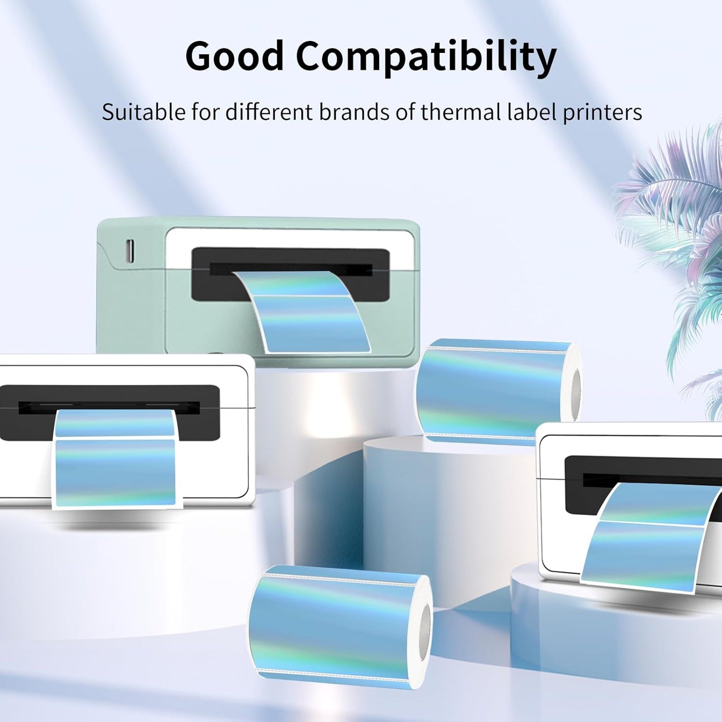 3x2 Inch Holographic Thermal Labels, Blue Thermal Sticker Labels, Rainbow Glitter Stickers for Price, Barcode, Mailing, Name, DIY Custom Logo Design, 200 Pcs /1 Roll