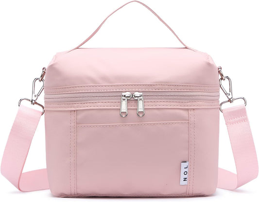 NOL Natural Organic Lifestyle Insulated Lunch Bags for Women Cooler Bag Lightweight Nylon Waterproof Lunch Box For Work (Medium, Pink)
