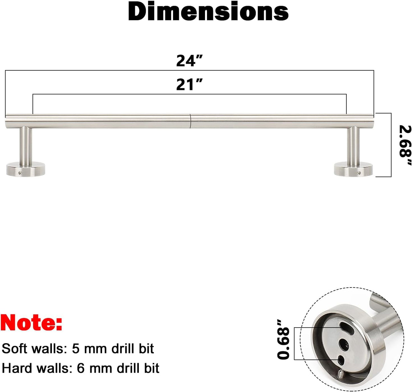 NearMoon Bath Towel Bar, Bath Accessories Thicken Stainless Steel Shower Towel Rack for Bathroom, Towel Holder Wall Mounted (1 Pack, Brushed Nickel, 24 Inch)