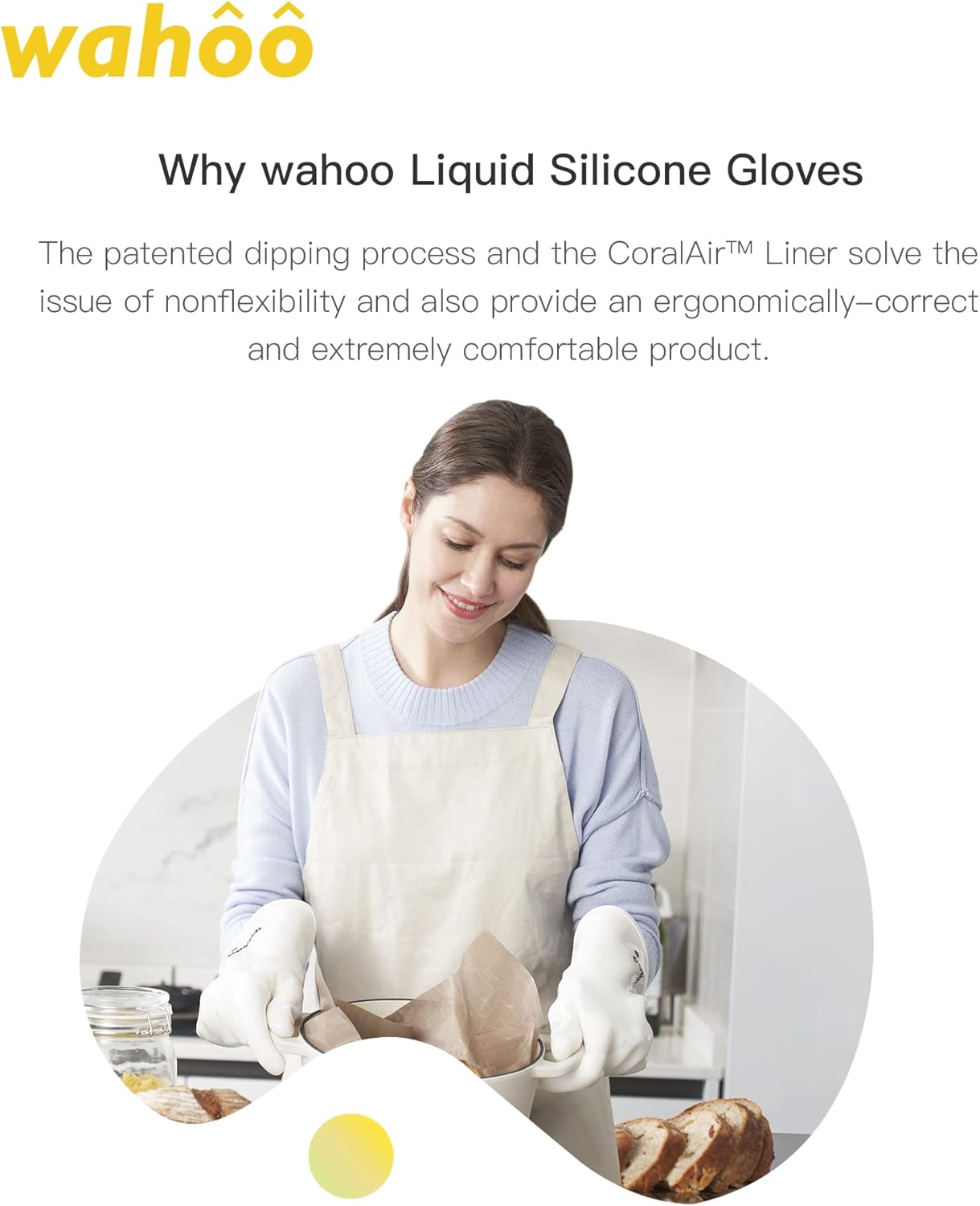 wahoo Professional Liquid Silicone Oven Mitts Gloves, Heat Resistant Gloves for Cooking, Baking, CoralAir Liner, 12 Inch, White, Large