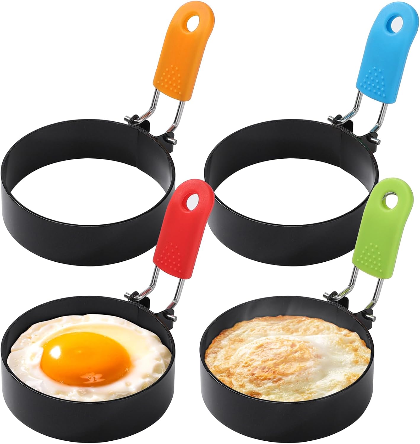 Nonstick Egg Ring Stainless Steel Egg Cooking Ring with Anti-scald Handle Pancake Mold for Breakfast Sandwiches Egg Muffins,4Pcs (Style01)