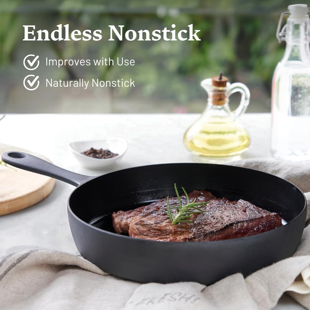 Flambo Skillet #10 - Naturally Non-Stick 10 Inch Pre-Seasoned Cast Iron Frying Pan - Smooth Nonstick Finish for Grilling, Frying, Sauteing, Searing, Baking - Use on Oven, Stove, Grill, or Campfire