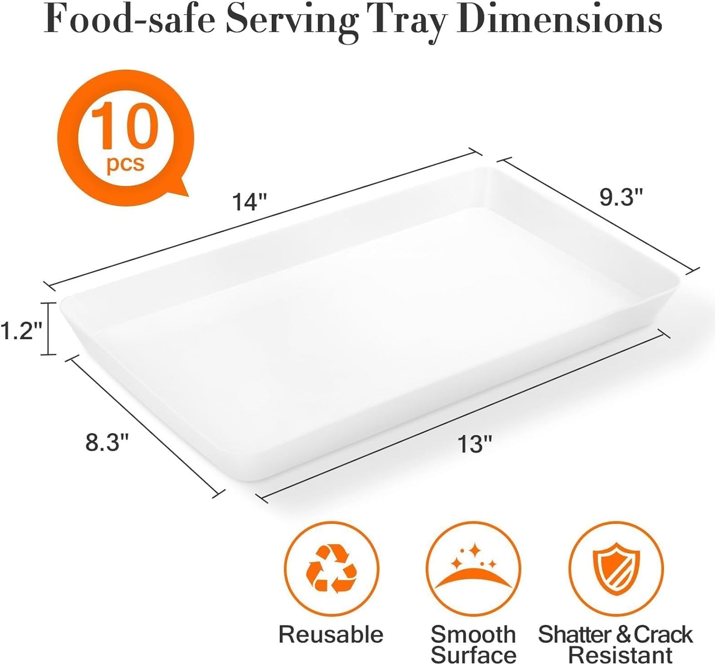 WOWBOX 10 pcs Serving Tray for Entertaining, Serving Platters for Snacks, Fruit, Cookies, Dessert, Reusable Plastic Trays for Serving Food and Pantry Organization in Kitchen & for Parties