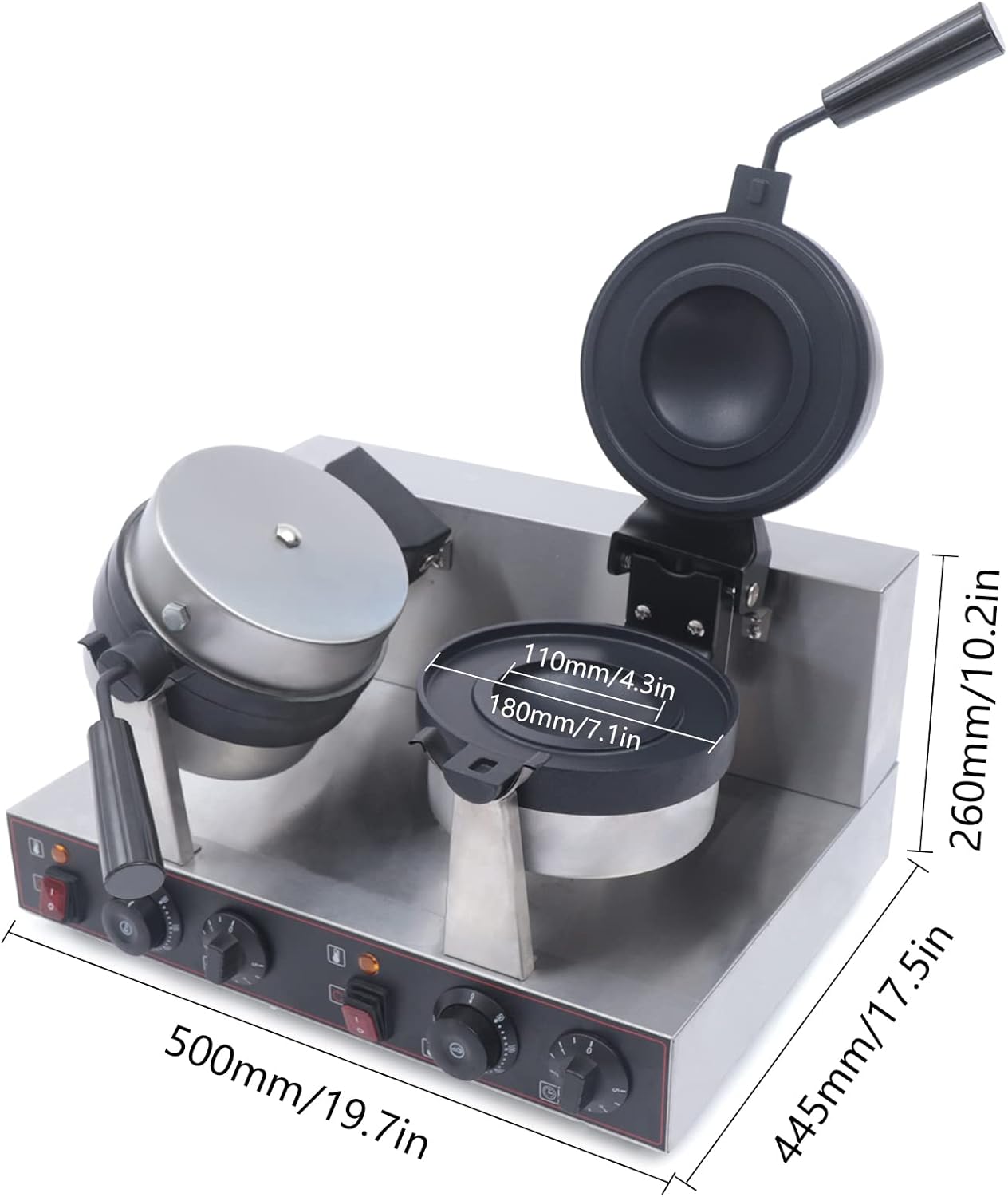 Commercial Electric Burger Waffle Maker Machine, Non Stick Panini Hamburger Press Machine Stainless Steel Ice Cream Burger Baker for Waffles, Paninis Household Hamburger Maker 2400W (Double)