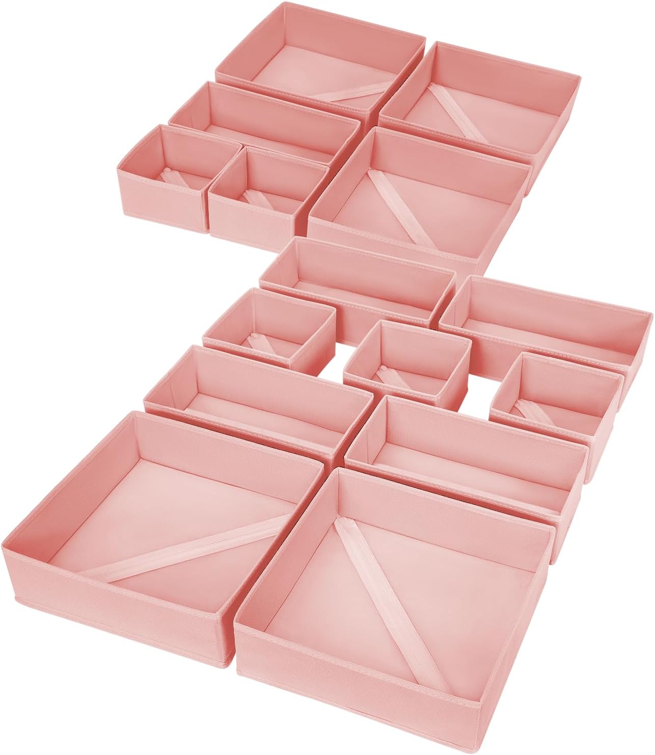 DIMJ Drawer Organizer for Clothing, 15 Pack Fabric Drawer Organizer Bins, Foldable Sock Organizer for Drawer, Dresser Organizer for Clothes, Socks, Bra, Tie (Pink)