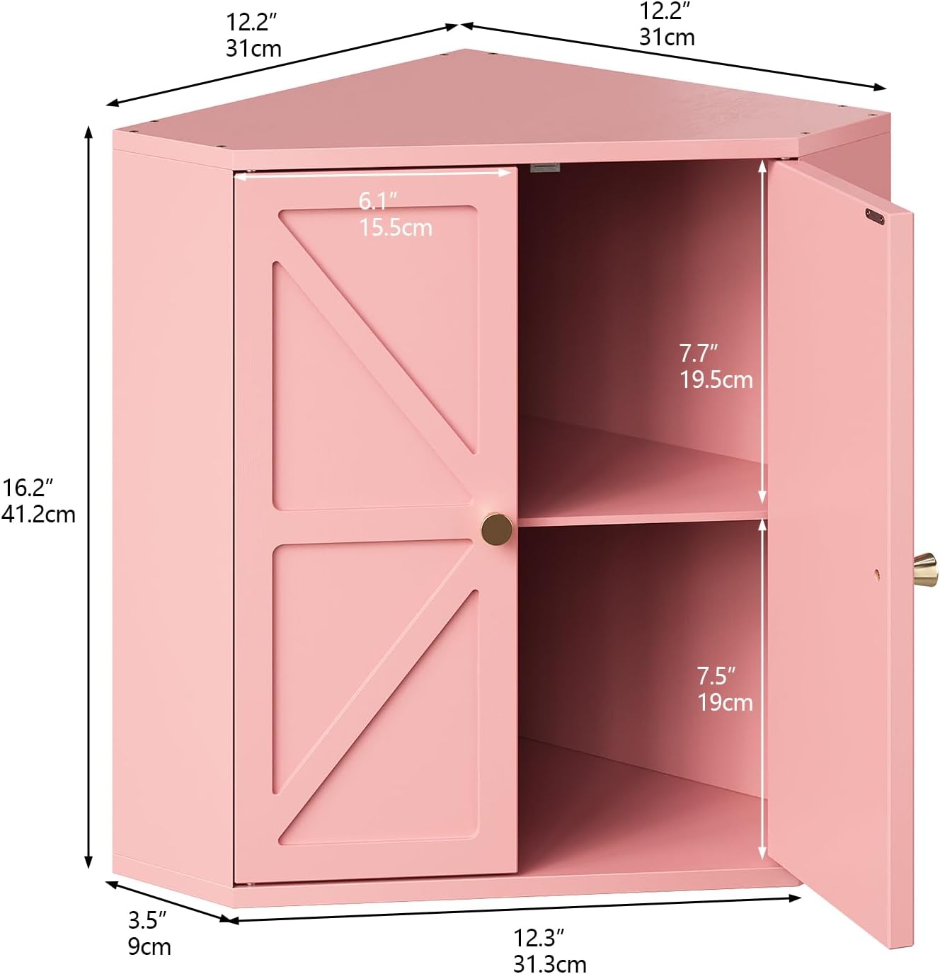 Corner Bread Box for Kitchen Counter Double Layer Bamboo Bread Storage Container Large Capacity Bread Storage Bin Farmhouse Breadbox Organizer (Pink)