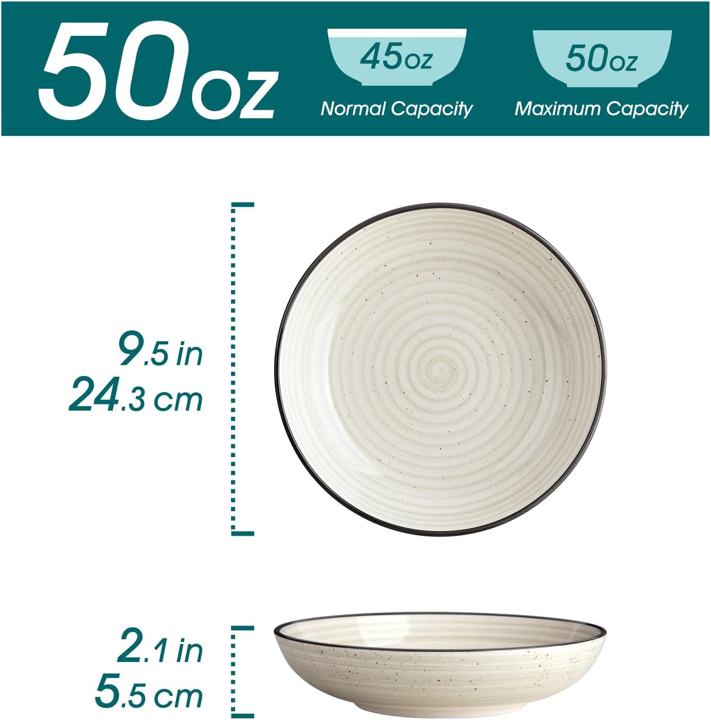 vancasso Bonbon Large Pasta Bowls Set of 6, 50 Oz Ceramic Salad Bowls, Wide and Shallow Bowls Set, Large Serving Bowls for Kitchen, Beige