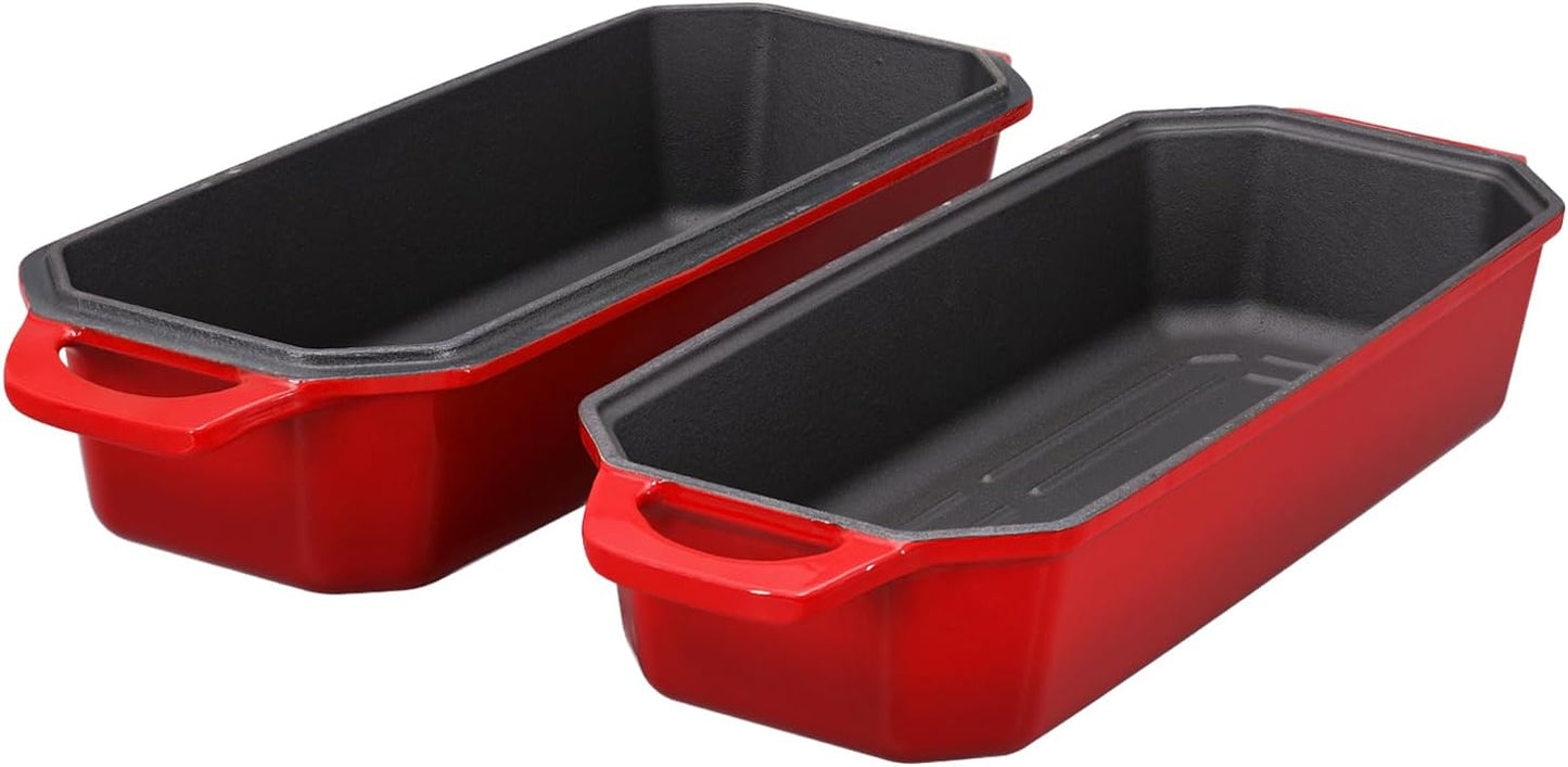 Bread Pan Cast Iron Loaf Pan with Lid Bread Loaf Pan 13x5 Inch Enameled Cast Iron Sourdough Bread Pan,Red