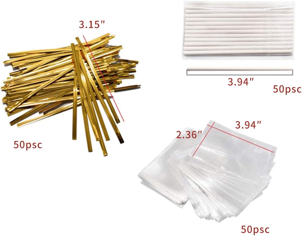 12 Capacity Silicone Bear Lollipop Mold Set, Sucker Molds and Chocolate Hard Candy Mold with 50pcs Lollipop Sucker Sticks, Candy Treat Bags, Gold Ties. (Bear)