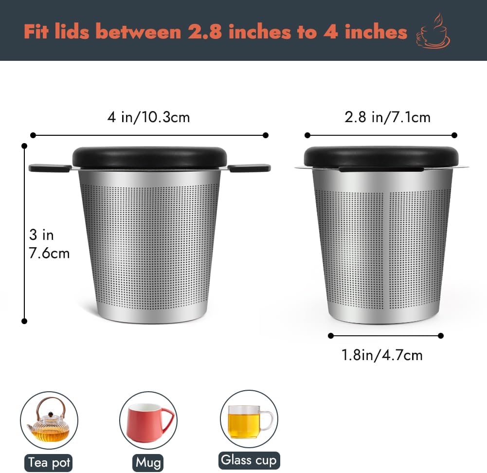 2pcs Tea Infuser for Loose Leaf Tea, Stainless Steel Tea Steeper with Heat Proof Handle, Extra Fine Mesh Tea Strainer, Gift for Tea Lovers (Black, Grey)