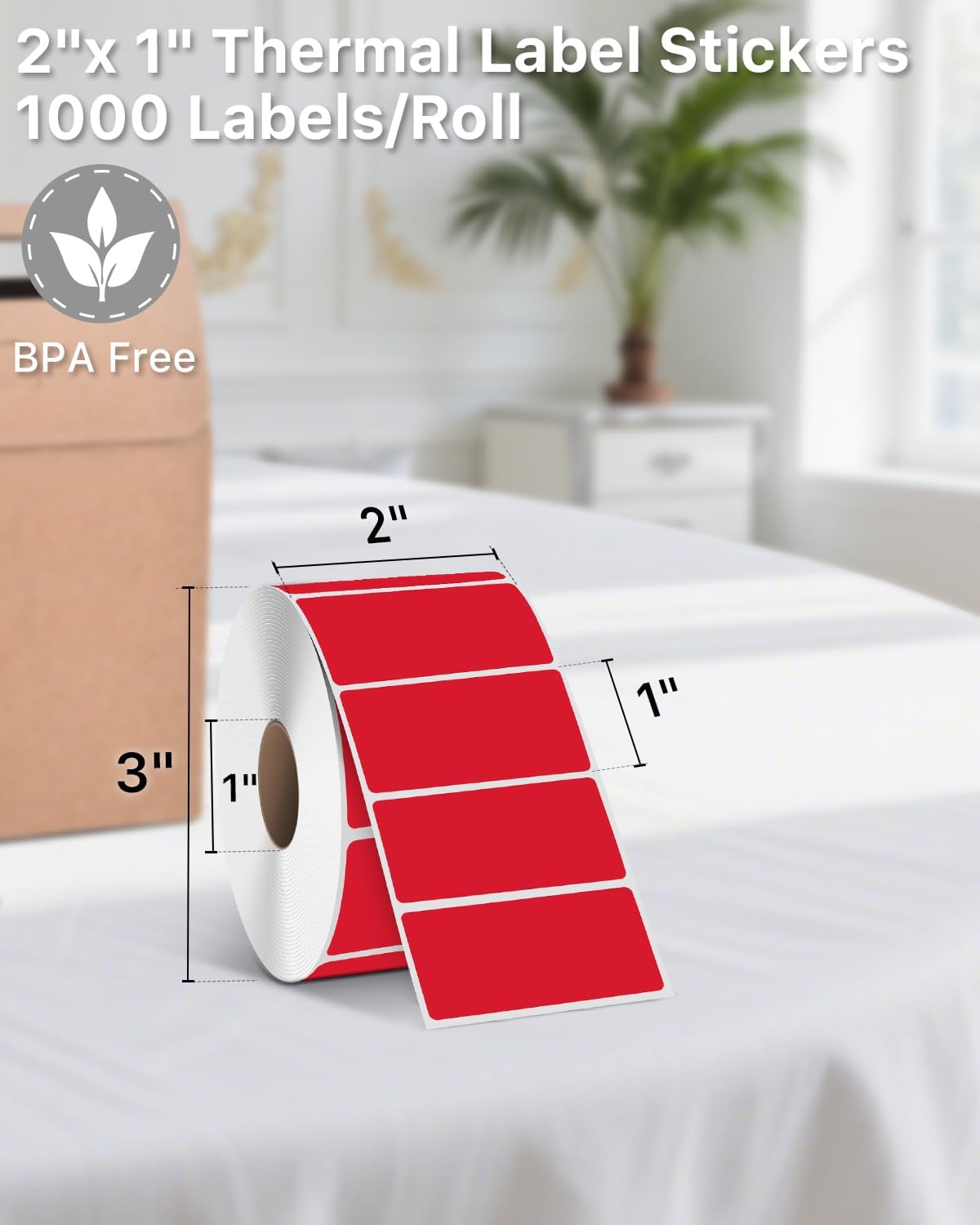 iEager 2x1 Inch Thermal Labels, Red Rectangle Thermal Printer Stickers, Durable Shipping Label Printer Sticker for Barcode, Name, Address, 1000 Labels/Roll