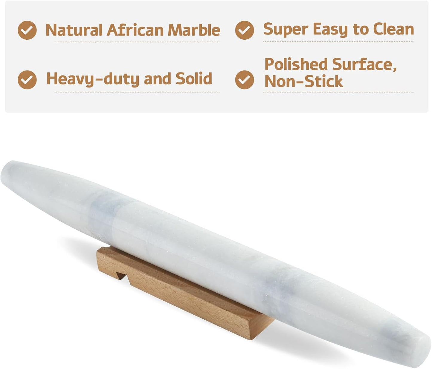 Koville African Natural Marble French Rolling Pin, 16inch Non-Stick Rolling Pin for Baking, Dough Roller for Pasta, Dumpling, Fondant, Pie, Bread, Pizza, Kitchen Baking Tools(Namib Fantasy)