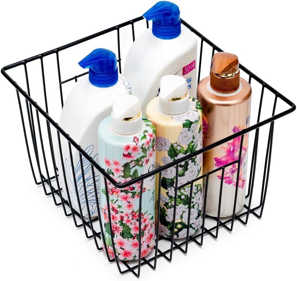 SANNO Black Closet Baskets Freezer Baskets Pantry Storage Wire Basket,Wire Basket Farmhouse Storage Organizer, Metal Household Storage Organizer Bin for Pantry Shelf Kitchen Cabinet Bathroom Black