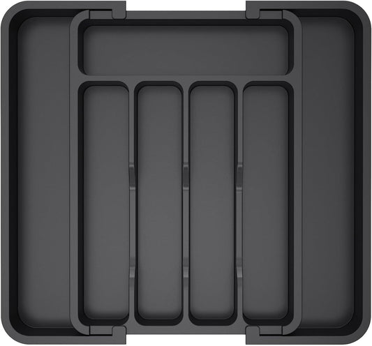 Lifewit Silverware Drawer Organizer, Expandable Utensil Tray for Kitchen, BPA Free Flatware and Cutlery Holder, Adjustable Plastic Storage for Spoons Forks Knives, 8.5"-14.1" x 12.1", Black