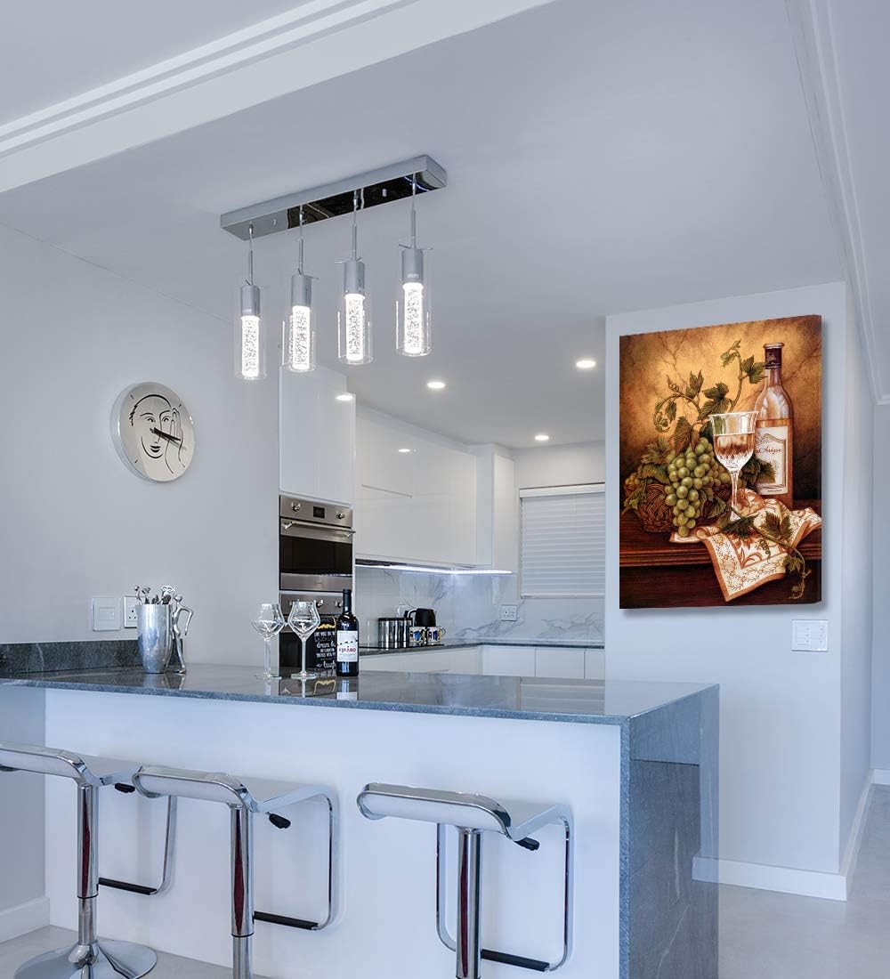 Looife Kitchen Wine Bottle Canvas Wall Art, 12x18 Inch Vintage Painting Wine Glass Cup Picture Prints Wall Decor, Modern Art Deco for Dining Room and Bar Wall Decoration, Ready to Hang