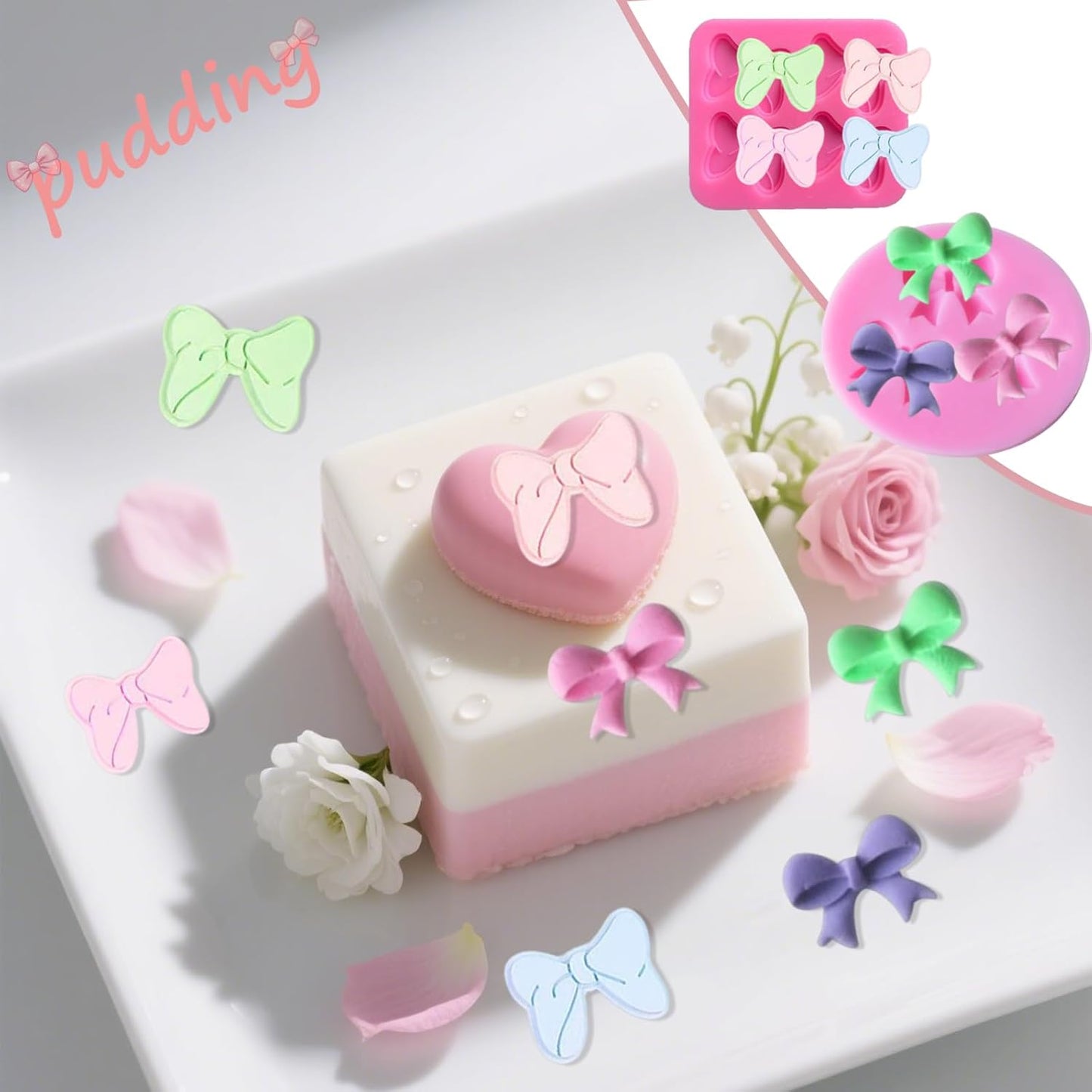 5 Pcs Bow Silicone Mold Fondant Bow Mold Chocolate Candy Cake Pop Molds Bow Molds for Wedding Birthday Party Dessert Cake Supplies Baking DIY