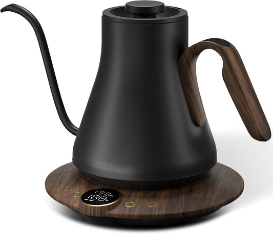 Cocinare FLOW B9 Gooseneck Electric Kettle, Precise Temperature Control for Pour-Over Coffee & Tea Brewing, Stainless Steel Interior, Rapid Heating for Boiling Water 1500W/0.9L (Black Wooden)