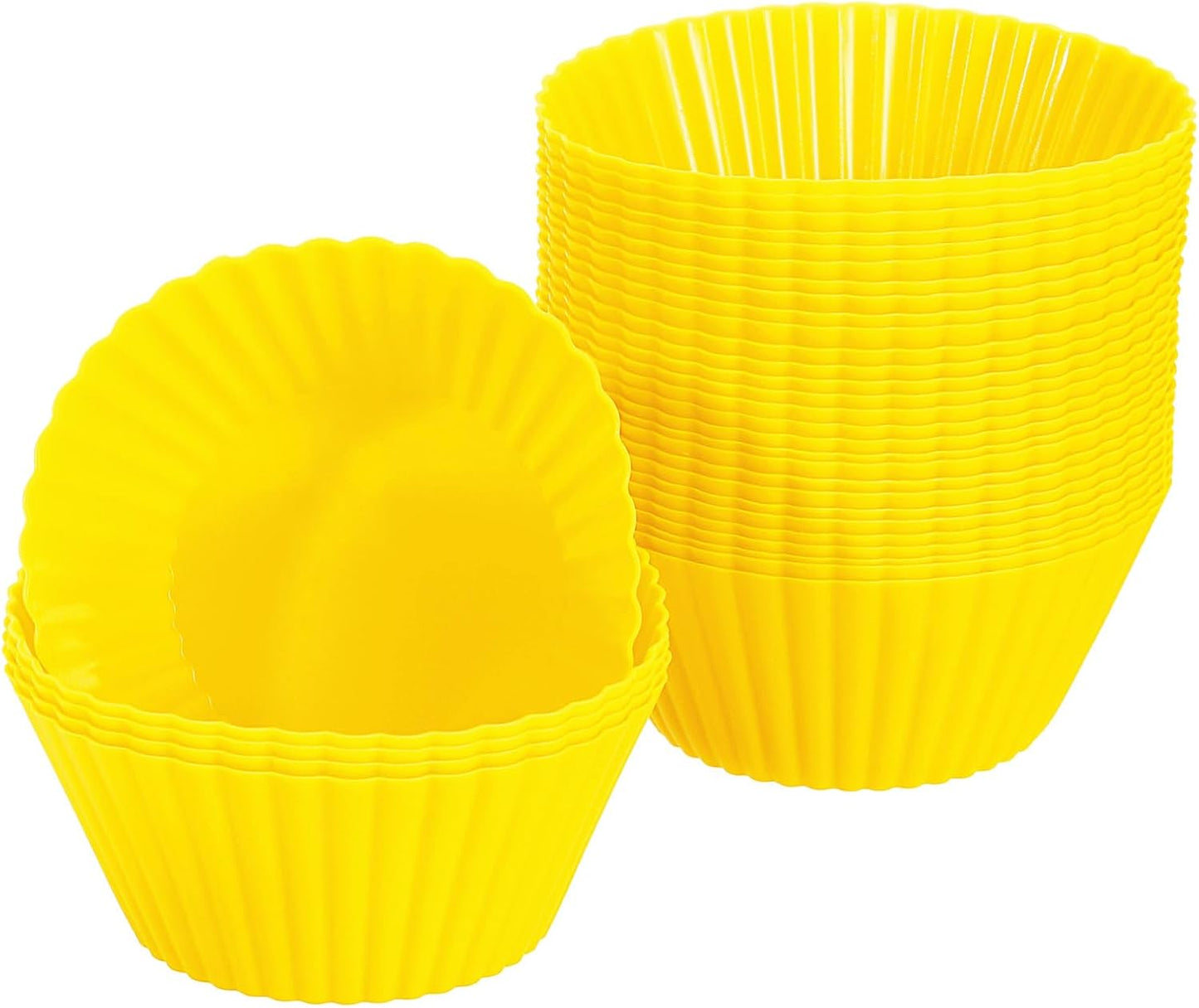 uxcell 36Pcs Silicone Cupcake Liners, Non-Stick Baking Cups, for Cooking Eggs, Baking Muffins and Make a Cake(Yellow)