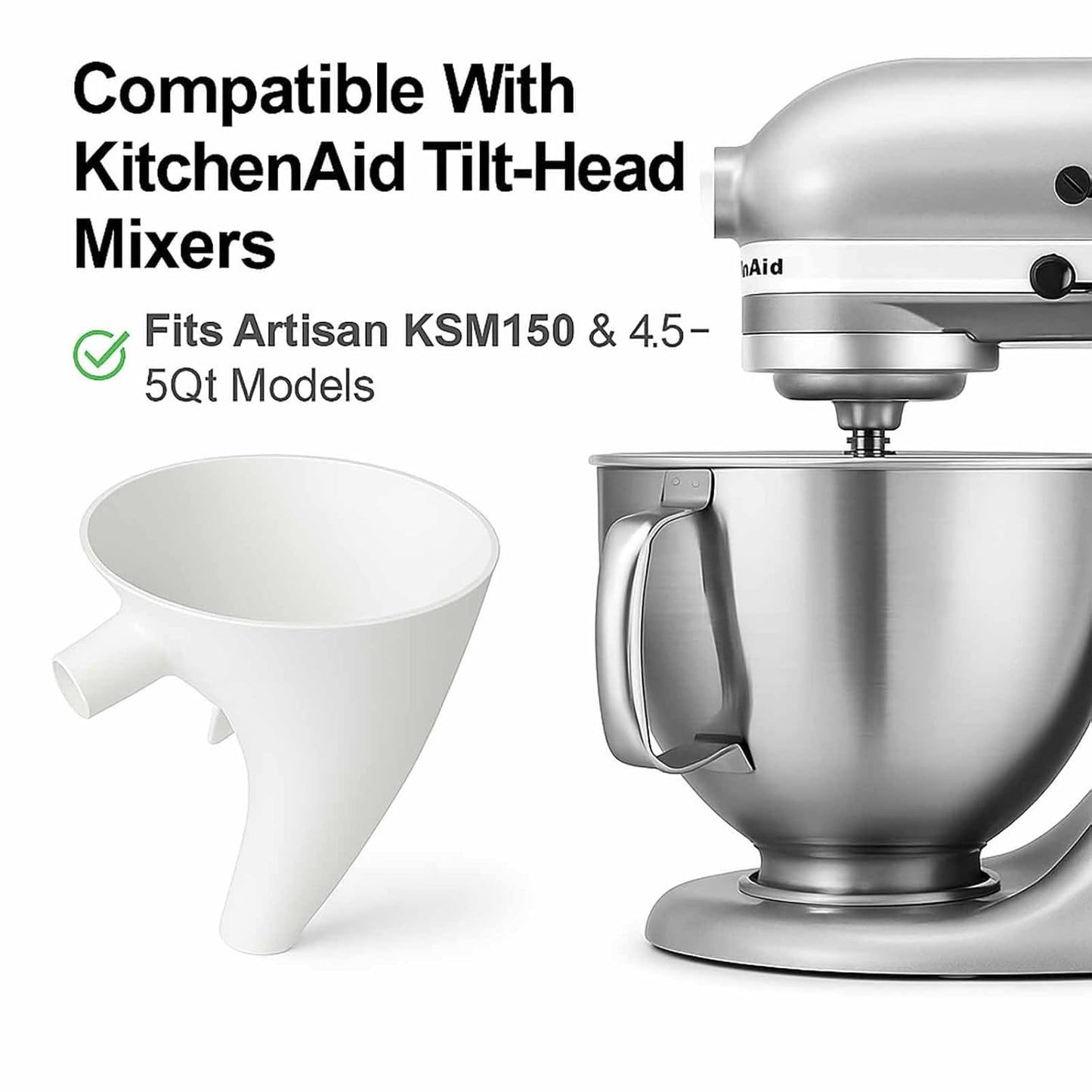 2 Pcs Flour Funnel for Kitchen Aid Mixer, for Kitchen Aid Artisan Ksm150 5-Quart Tilt-Head Stand Mixer, Plastic Powder Funnel with Easy-Pour, Prevents Spills and Messes