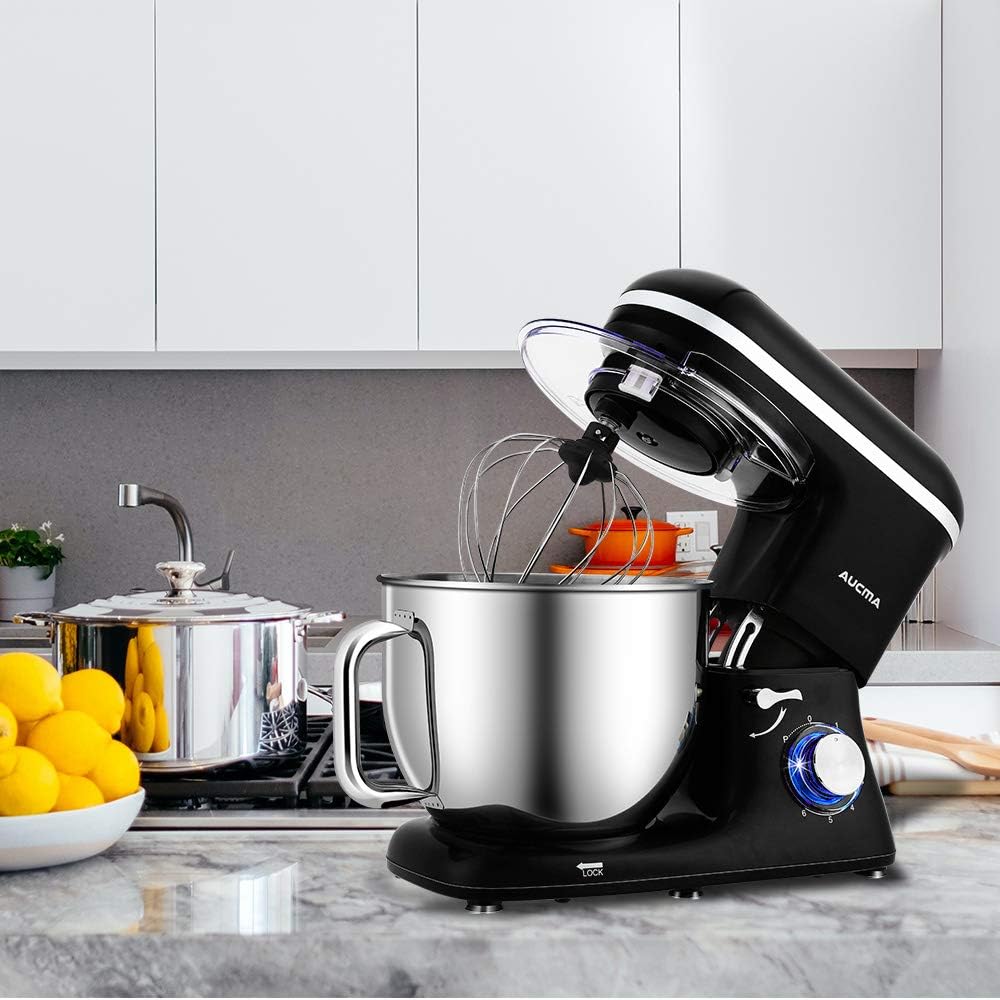 Aucma Stand Mixer,7.4QT Food Mixers, Kitchen Electric Mixer with Dough Hook, Wire Whip & Beater(Black, 7.4QT)
