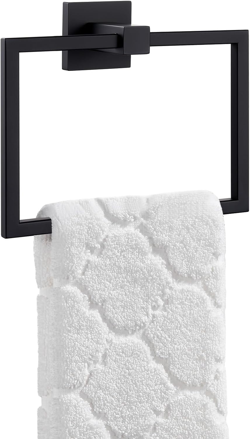 Suyar Matte Black Towel Ring, SUS 304 Stainless Steel Hand Towel Holder for Bathroom Restroom, Wall Mounted