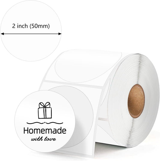 2” White Circle Thermal Label, Self-Adhesive Round Sticker Label 750 Labels/Roll, Round Direct Thermal Labels, Multi-Purpose Roll Thermal Stickers for Small Business