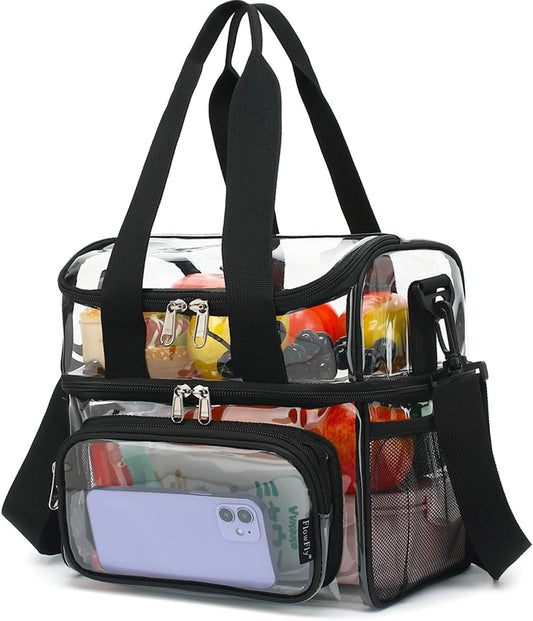 FlowFly Double Layer Cooler Insulated Lunch Bag Adult Lunch Box Large Tote Bag for Men, Women, With Adjustable Strap,Front Pocket and Dual Large Mesh Side Pockets